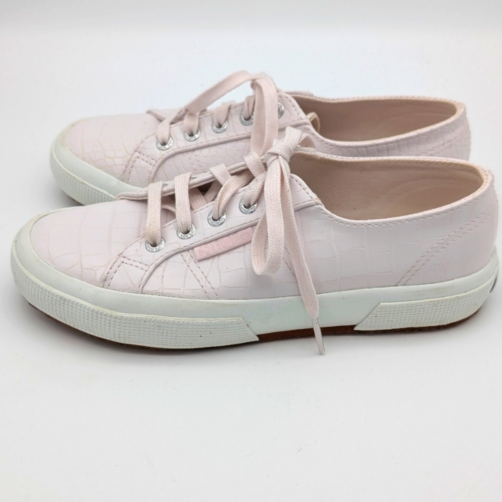 Superga Soft Pink Croc Style Lace-Up Sneakers - Picture 7 of 8